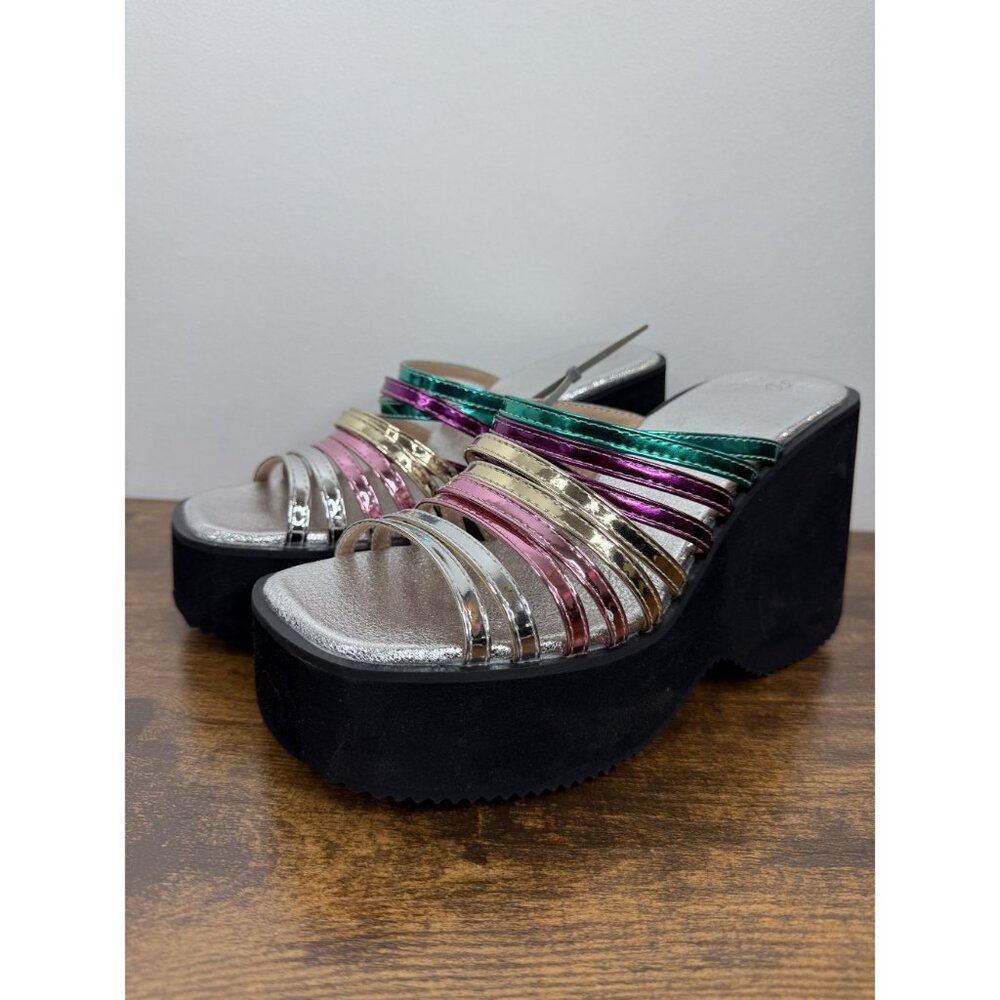Strappy Metallic Women's Wedge Fashion Heels